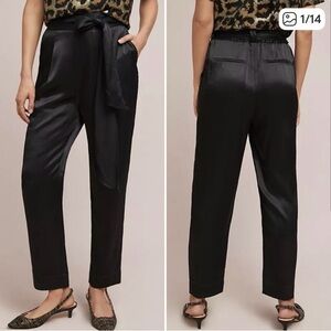 Anthropologie Black Satin Trousers